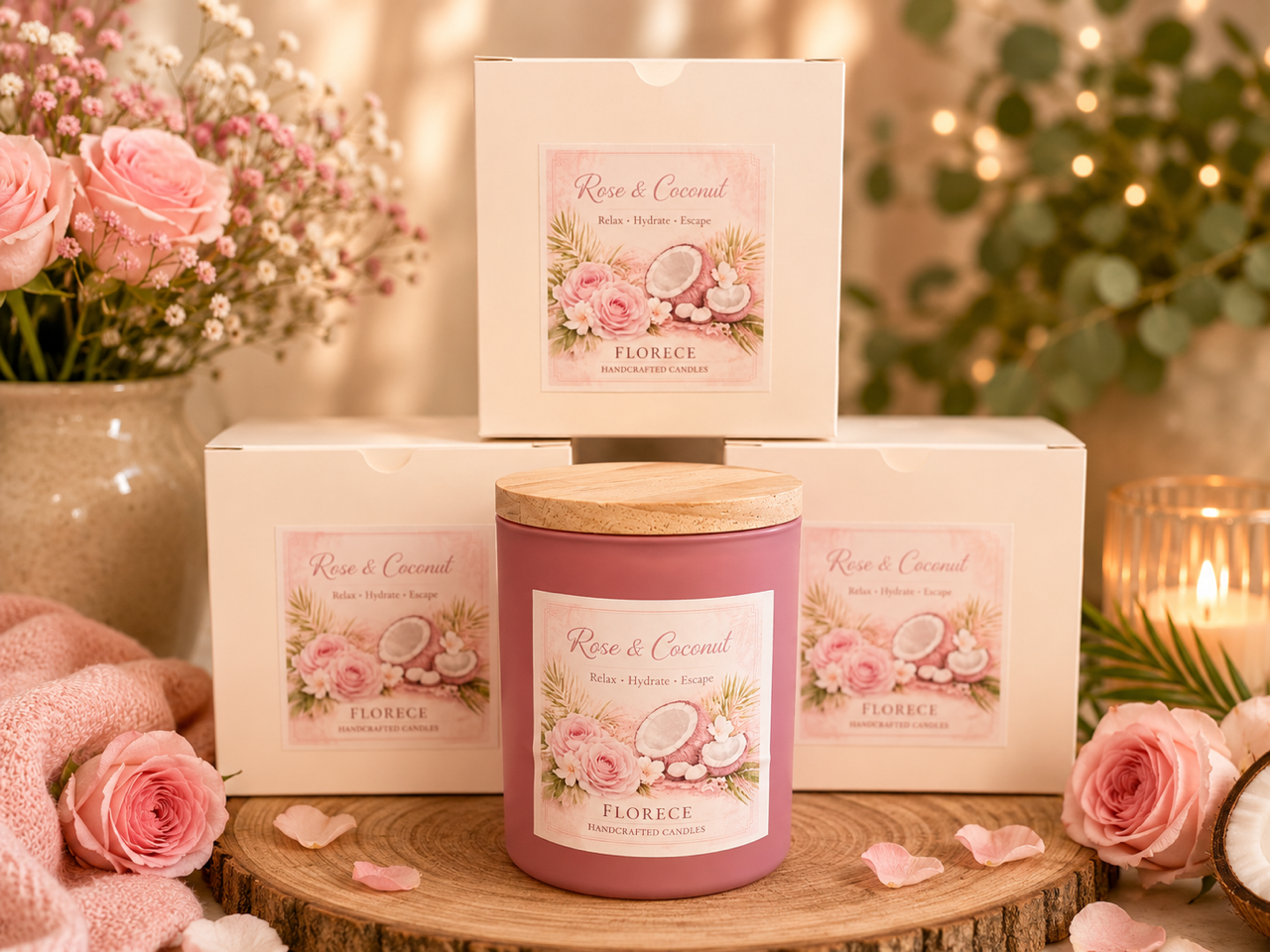 Rose & Coconut Therapeutic Candle / Vela Terapéutica Rosa & Coco — Florece