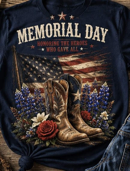 Memorial Day Tee — Cowboy Boots & Flowers
