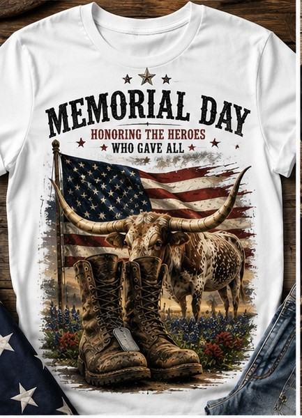 Memorial Day Tee — Longhorn & Flag
