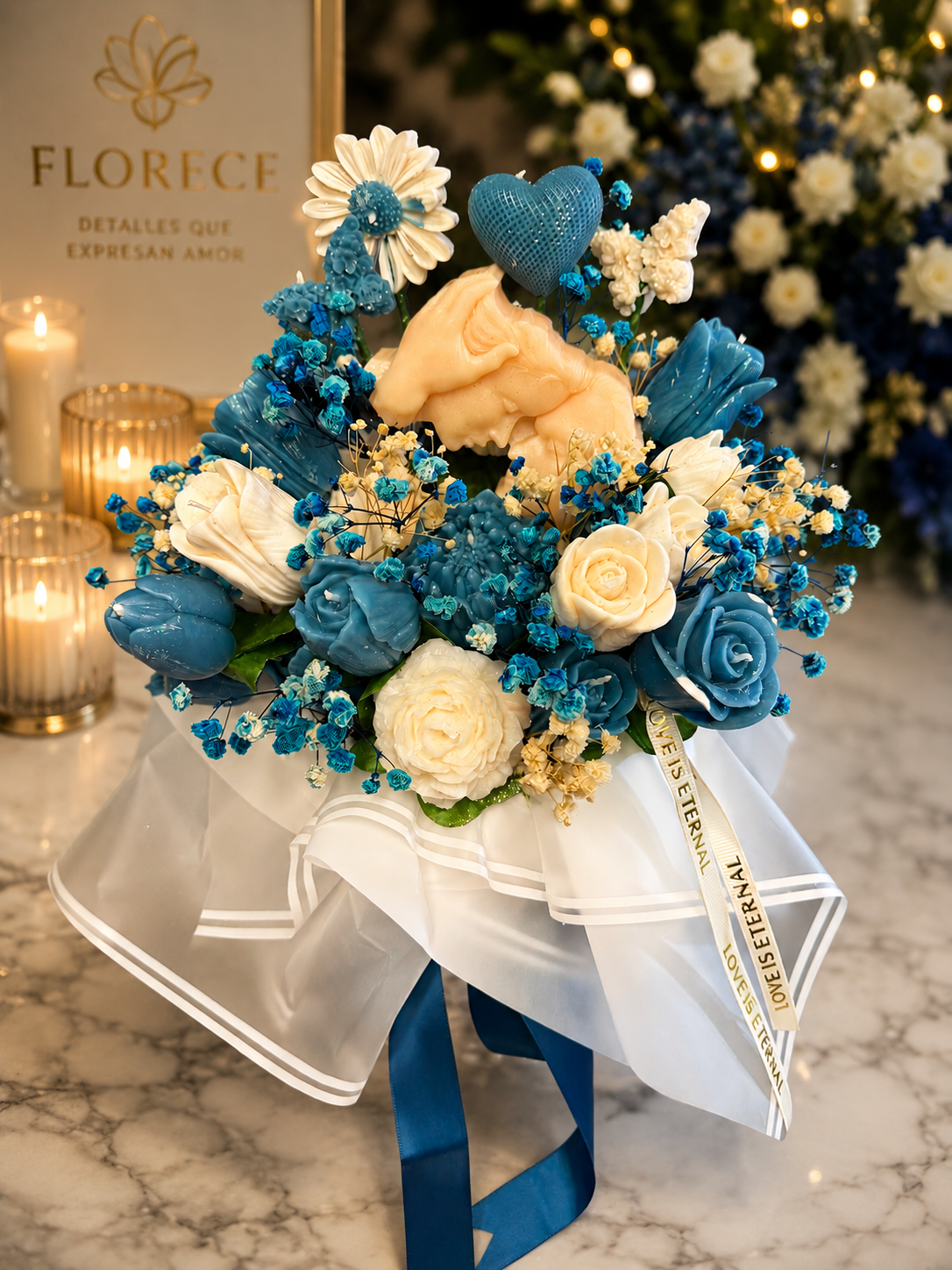 Ramo de Velas Personalizable Azul y Blanco — Florece