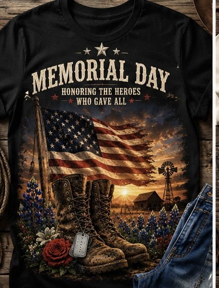 Memorial Day Tee — Military Boots & Sunset